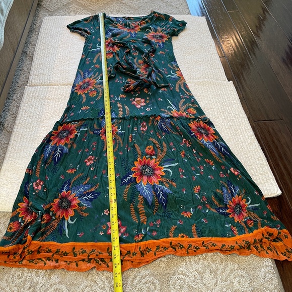 Patrons of Peace Maxi Dress Women's XS Floral Boho Short Sleeve with Belt Green - Picture 10 of 11